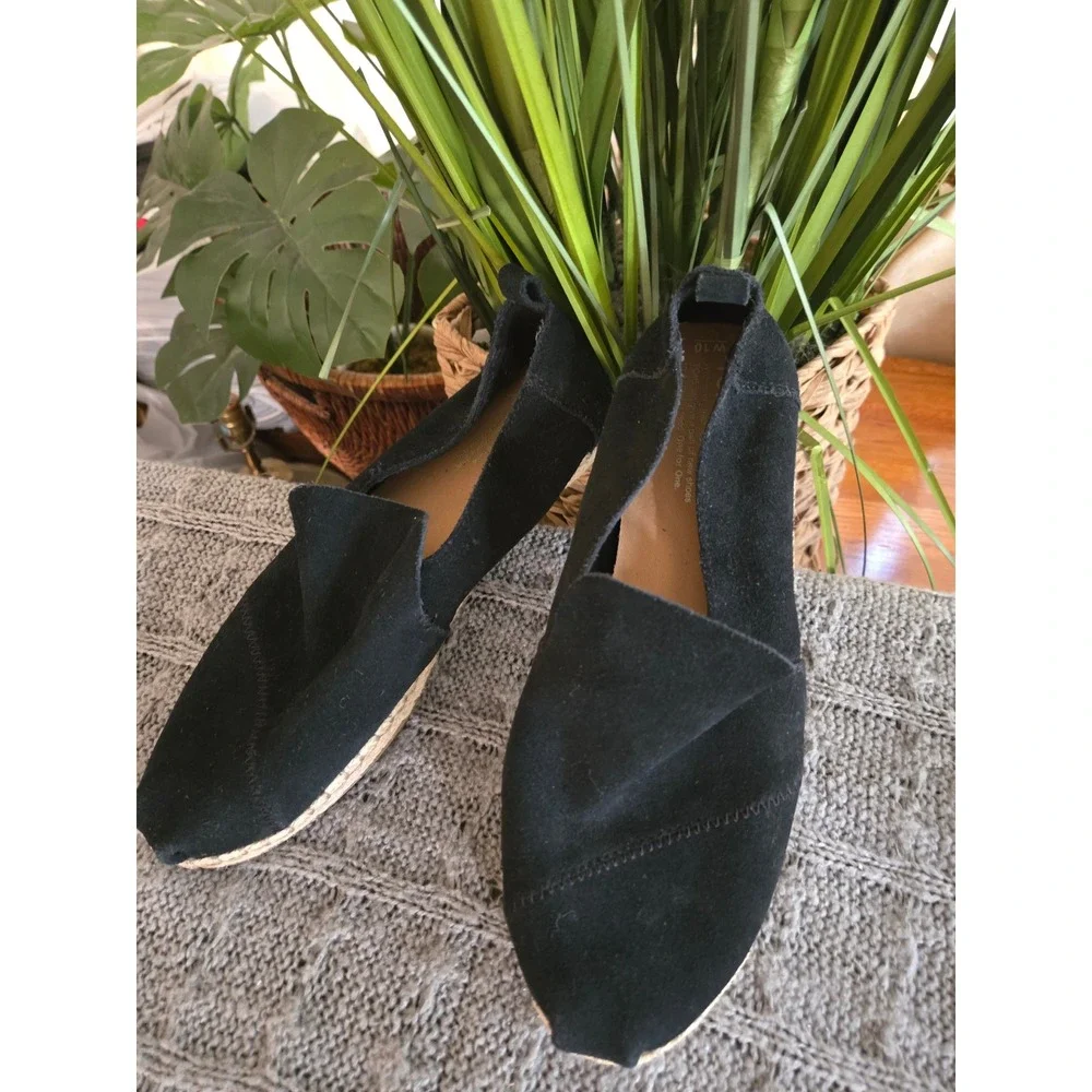 TOMS Black Suede Alpargata Espadrille Slip On Flats Women Size 10